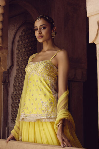 Srika Gota Patti Mul Skirt Set - Yellow, Yellow, image 7
