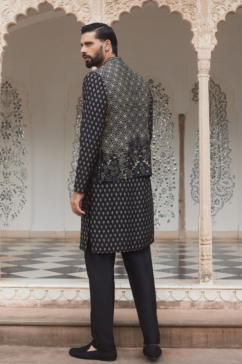 Yasen Silk Nehru Jacket - Black, Black, image 2