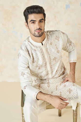 Ainan Embroidered Aari Silk Kurta - Ivory, Ivory, image 4