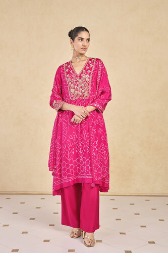Johona Handcrafted Bandhani Silk Stole - Berry Sorbet, Berry Sorbet, image 1