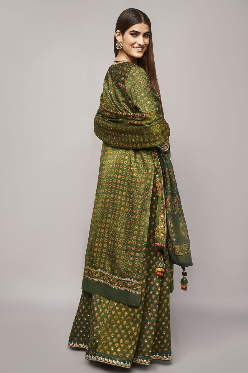 Tarita Ajrakh Sharara Set - Emerald green, Emerald Green, image 3