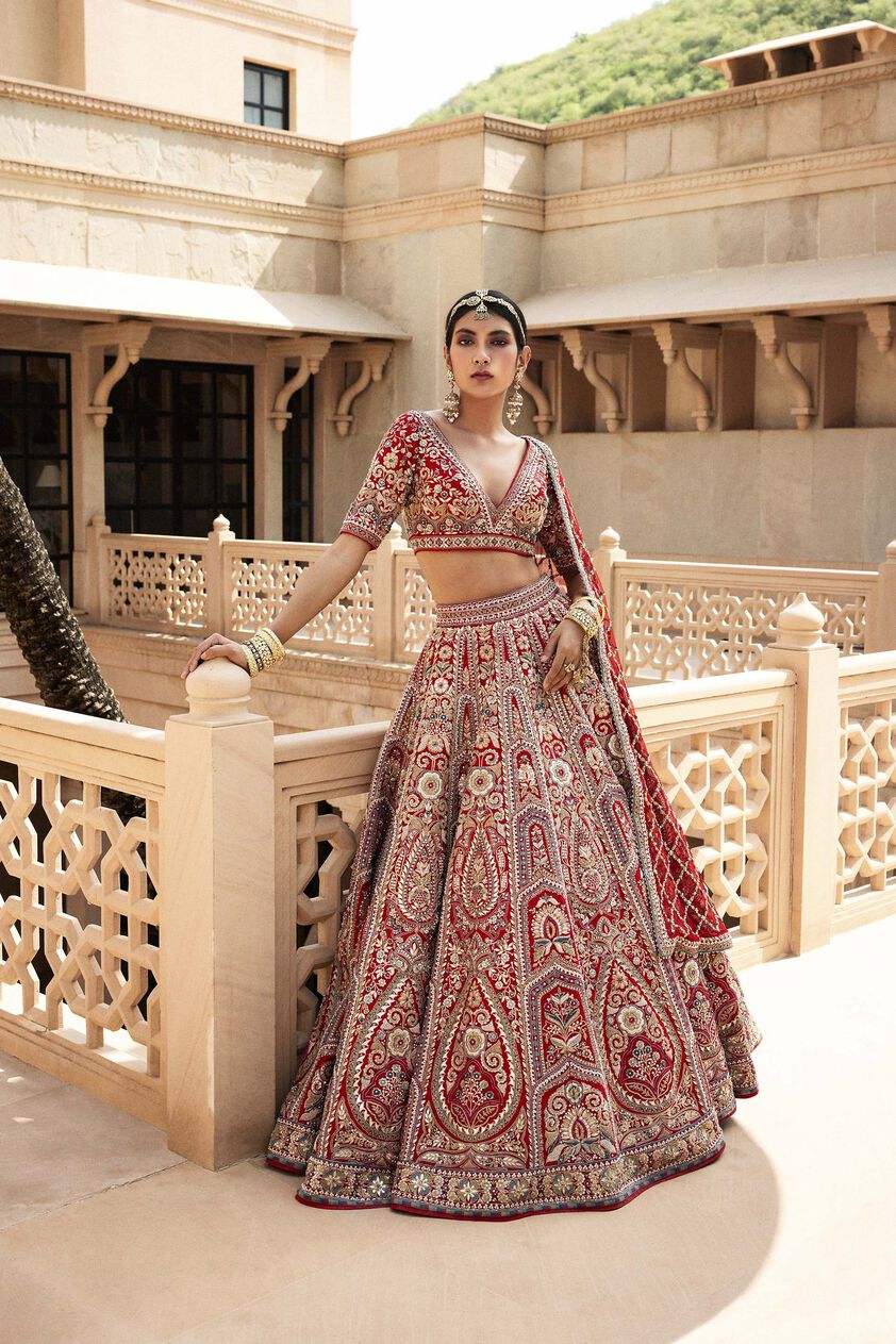Amreen Gota Patti & Resham Silk Lehenga - Red, Red, image 1