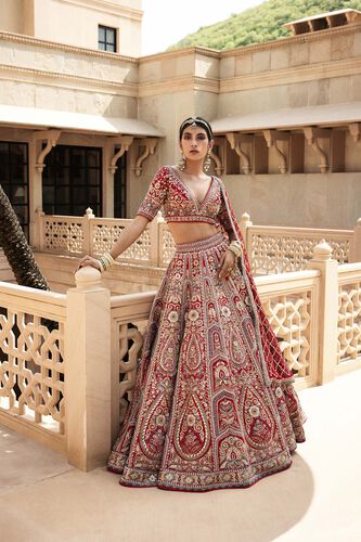 Amreen Gota Patti & Resham Silk Lehenga - Red, Red, image 1