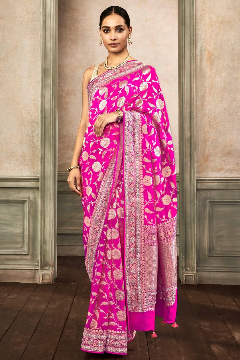 1 - Pameela Benarasi Saree  – Hot Pink, image 1