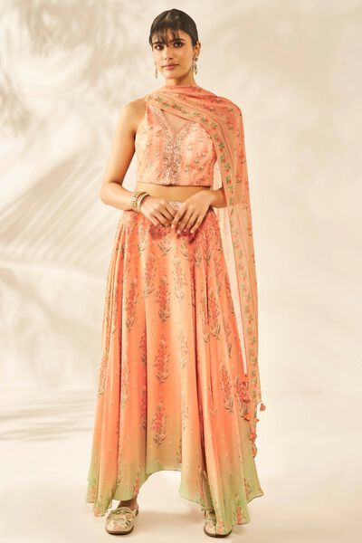 Naima Choli Skirt Set - Peach