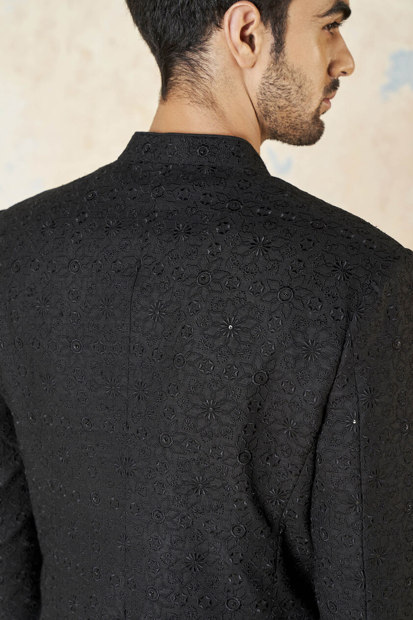 Anveer Embroidered Silk Bandhgala - Black, Black, image 6