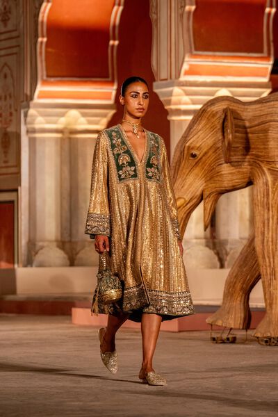 Heart Of The Forest Embroidered Zardozi Dress - Gold