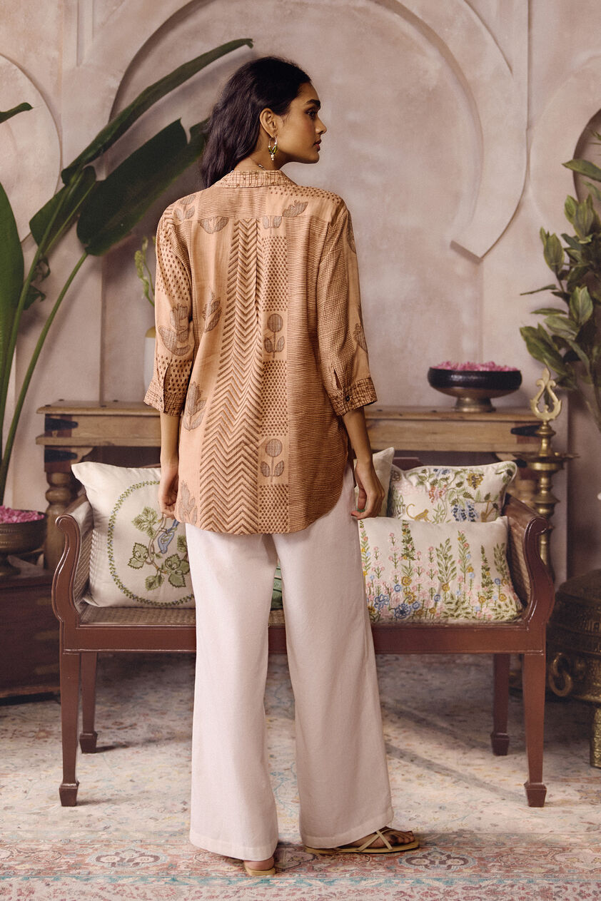 Laguna Hand-block Printed Mul Shirt -  Brown, Brown, image 2