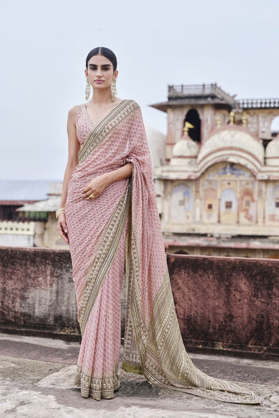Alara Printed Georgette Saree - Blush