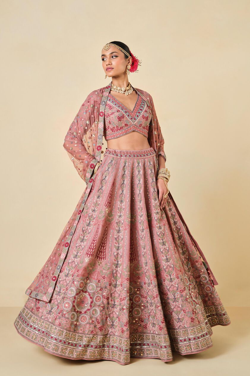 Alakana SEWA Hand-embroidered Silk Lehenga Set - Old Rose, Old Rose, image 1