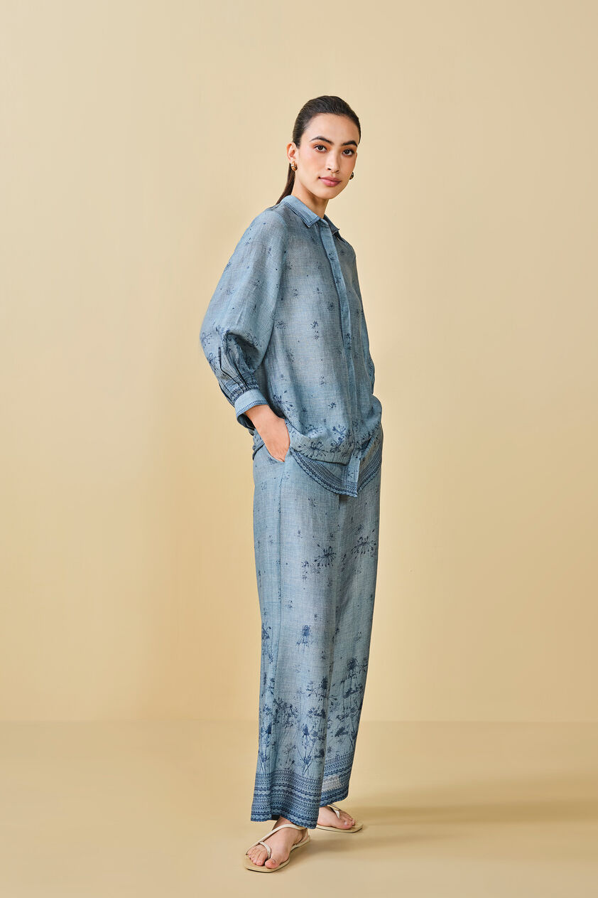 Pond Printed Linen Shirt Co-ord - Blue, Blue, image 2