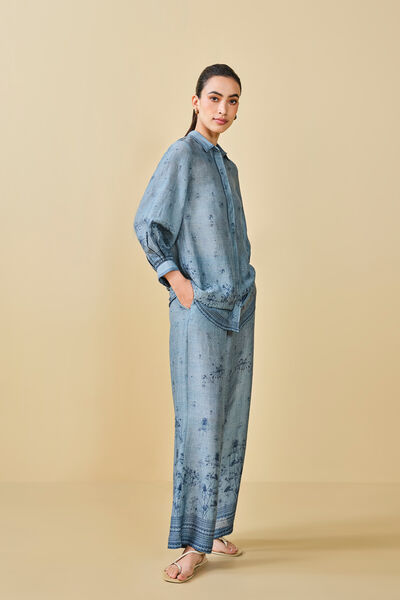 Pond Printed Linen Shirt Co-ord - Blue
