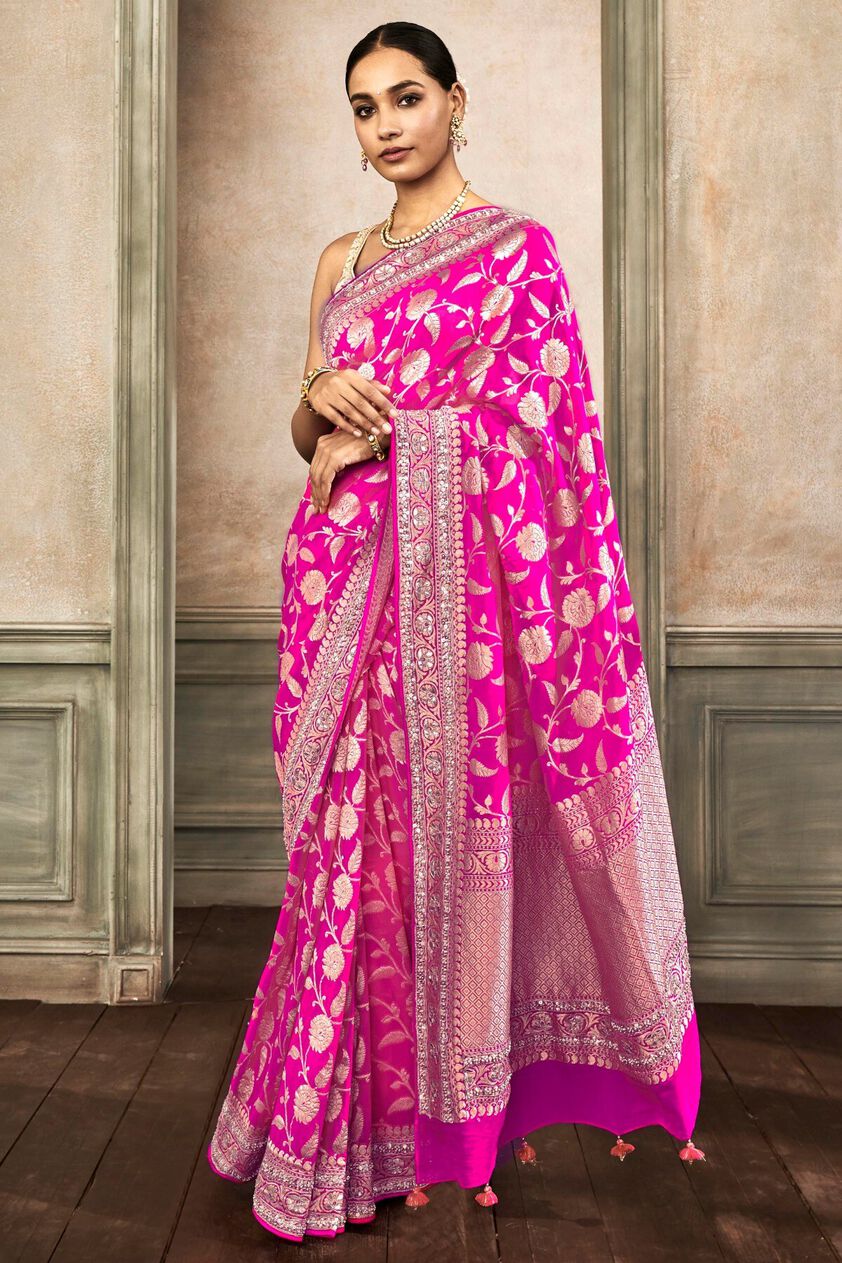 2 - Pameela Benarasi Saree  – Hot Pink, image 2