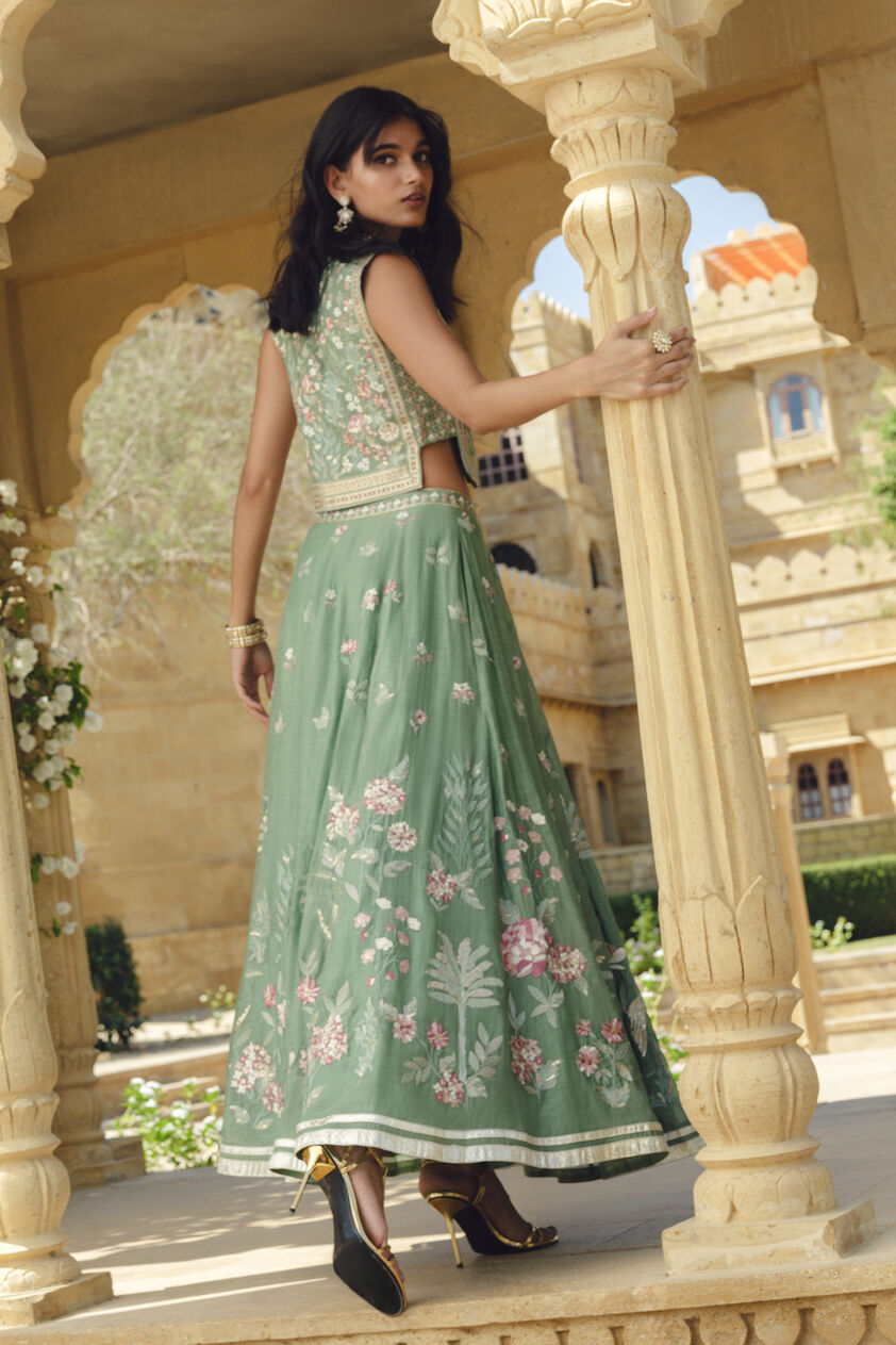 Avayah Embroidered Mul Skirt Set - Sage, Sage, image 2