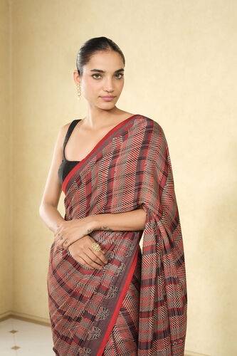 Baadiyah Ajrakh Hand-block Printed Saree - Brown, Brown, image 4