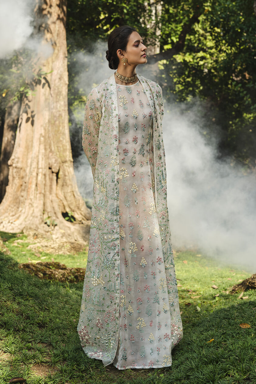 Sequoia Embroidered Silk Jacket Set - Ivory, Ivory, image 1