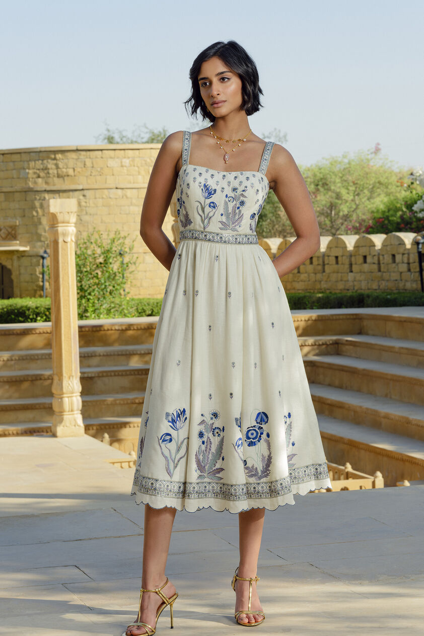 Emalia Embroidered Linen Dress - Natural, Natural, image 1