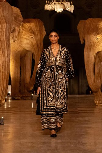 Into The Wilderness Embroidered Zardozi Silk Kurta Set - Black, Black, image 10
