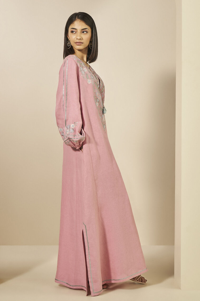 Timandra Embroidered Hemp Kaftan - Blush, Blush, image 2