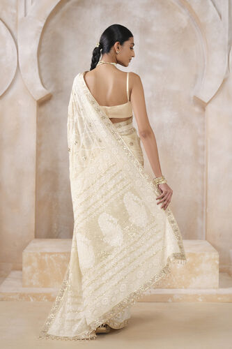 Sharika Hand-embroidered Chikankari Silk Saree - Beige, Beige, image 2