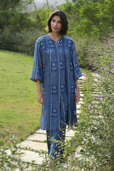 Laguna Hand-block Printed Mul Co-ord - Indigo