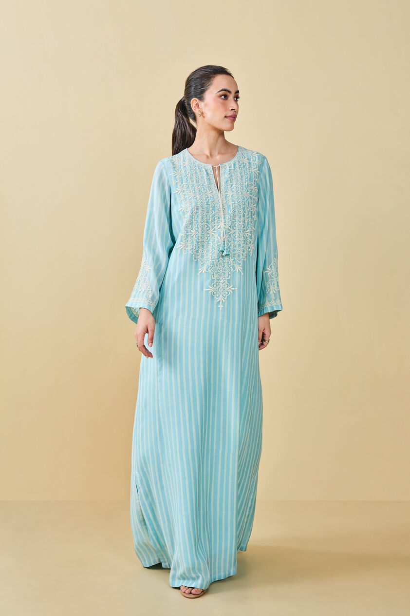 Berry Pluck Hand-block Printed Kaftan - Blue, Blue, image 1