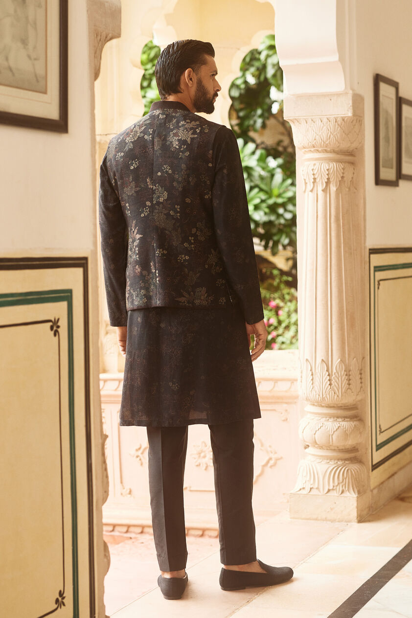 Samit Silk Nehru Jacket - Black, Black, image 2