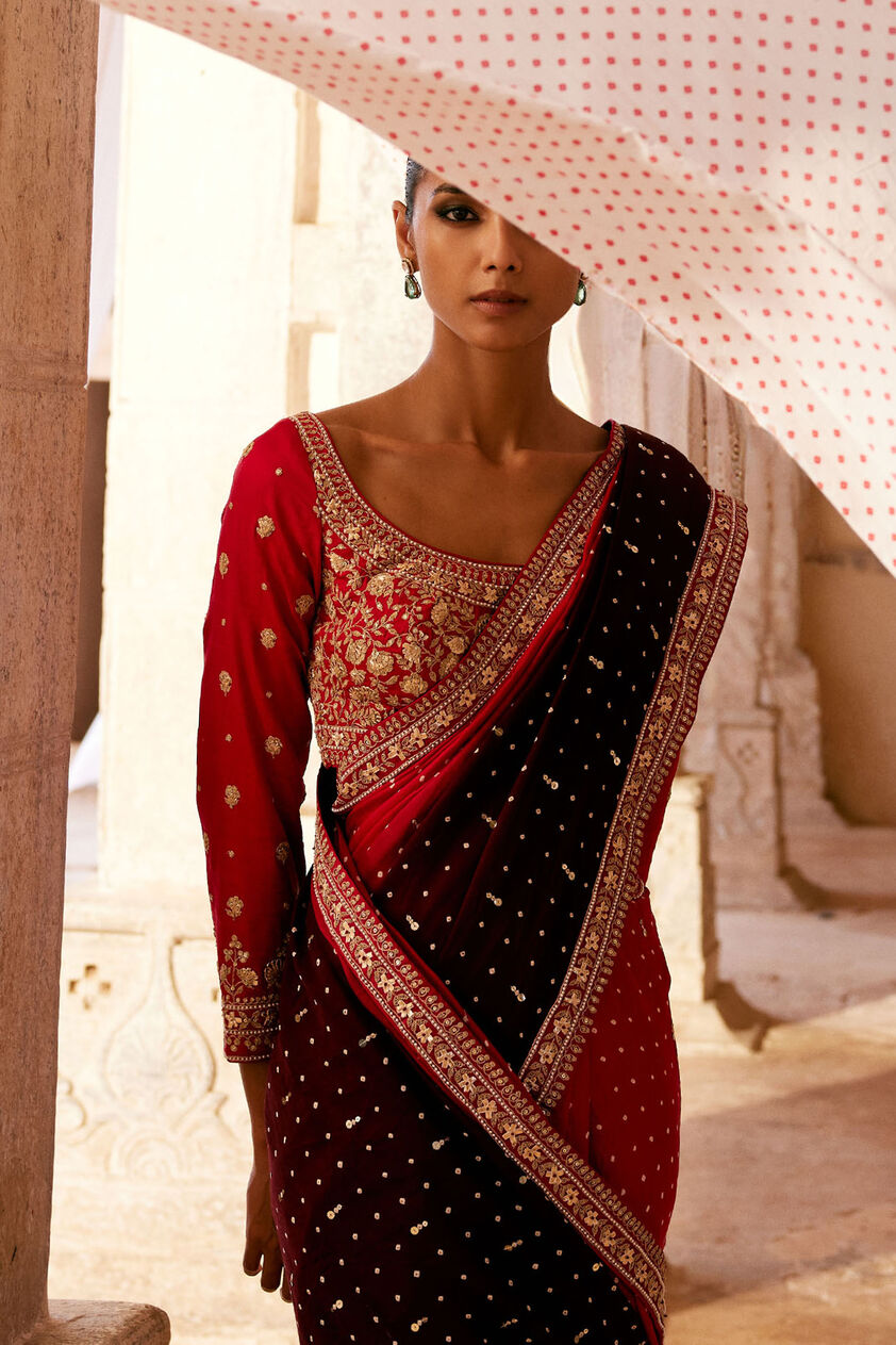 Sarovar Handcrafted Bandhani Silk Choli - Red, Red, image 2