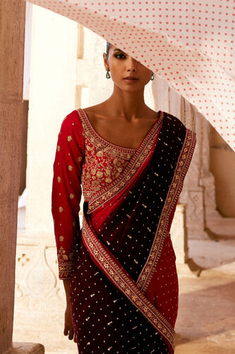 Sarovar Handcrafted Bandhani Silk Choli - Red, Red, image 2
