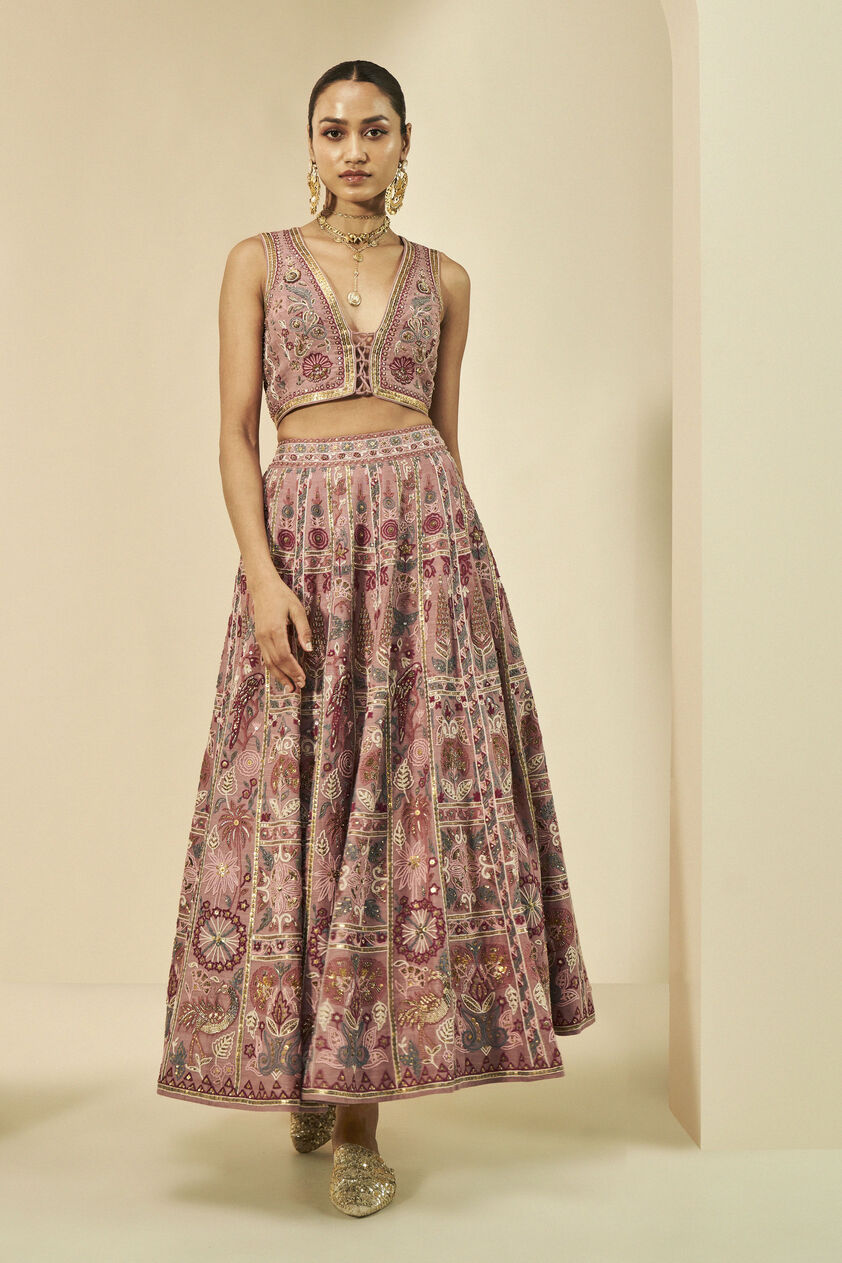 Kaadhal SEWA Hand-embroidered Silk Skirt Set - Old Rose, Old Rose, image 1