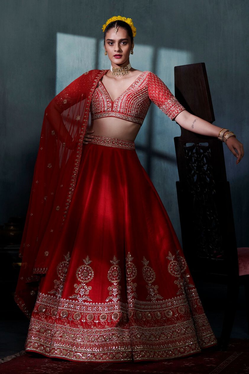 1 - Janki Lehenga Set – Red, image 1