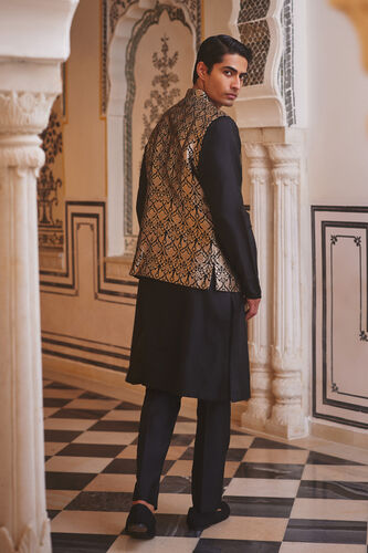 Swarank Handwoven Benarasi Silk Nehru Jacket - Black, Black, image 2