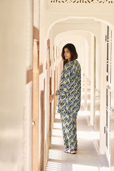 Mangave Ajrakh Hand-block Printed Coord - Green