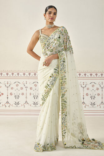 Rema Embroidered Saree Set - Cream, Cream, image 1
