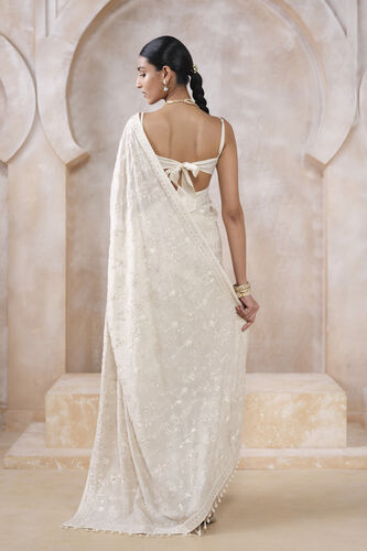 Zuhra Embroidered Saree - Ivory, Ivory, image 3