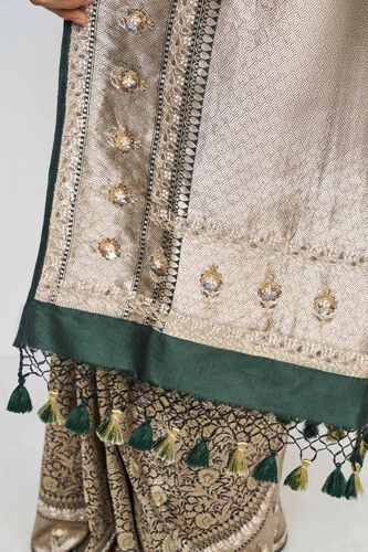 Mriganshi Benarasi Silk Embroidered Saree - Green, Green, image 6