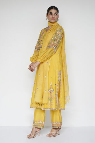 Philomel Embroidered Zardozi Silk Suit Set - Yellow, Yellow, image 5