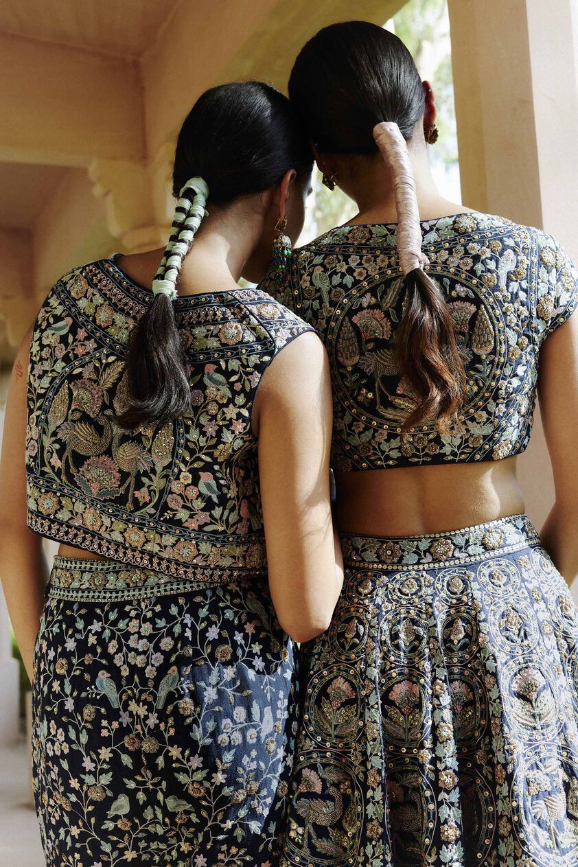 Nadisa Zardozi & Resham Silk Skirt Set - Navy Blue, Navy Blue, image 2