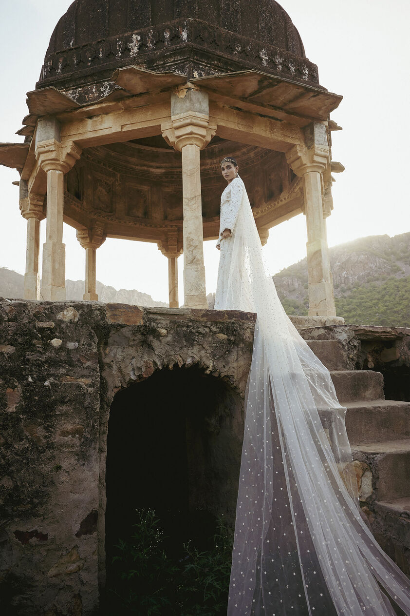 Sikara Mirror & Zardozi Silk Gharara Set - Ivory, Ivory, image 5