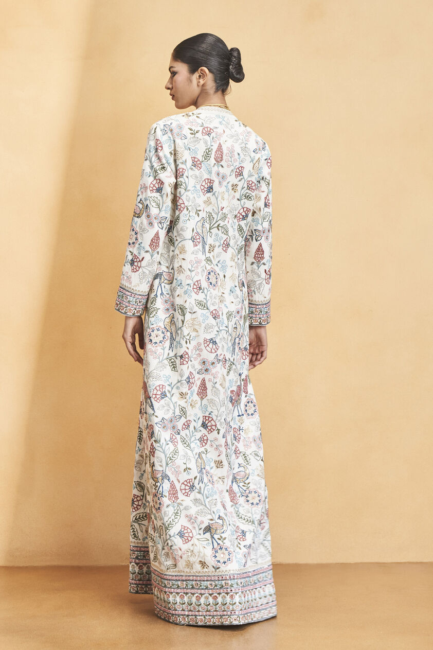 Paradise Of Flowers SEWA Hand-embroidered Silk Overlayer Set - Cream, Cream, image 2