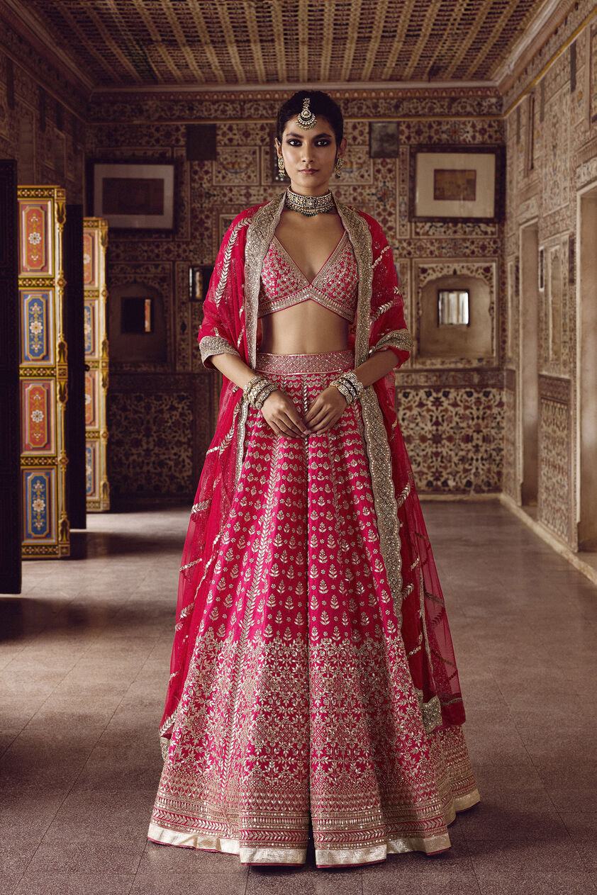 Sarasvi Gota Patti Silk Lehenga Set - Pink, Pink, image 1