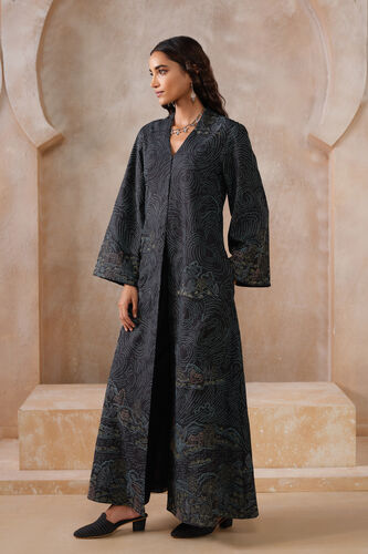 Nieve Hand-embroidered Kantha Silk Jacket Set - Black, Black, image 3