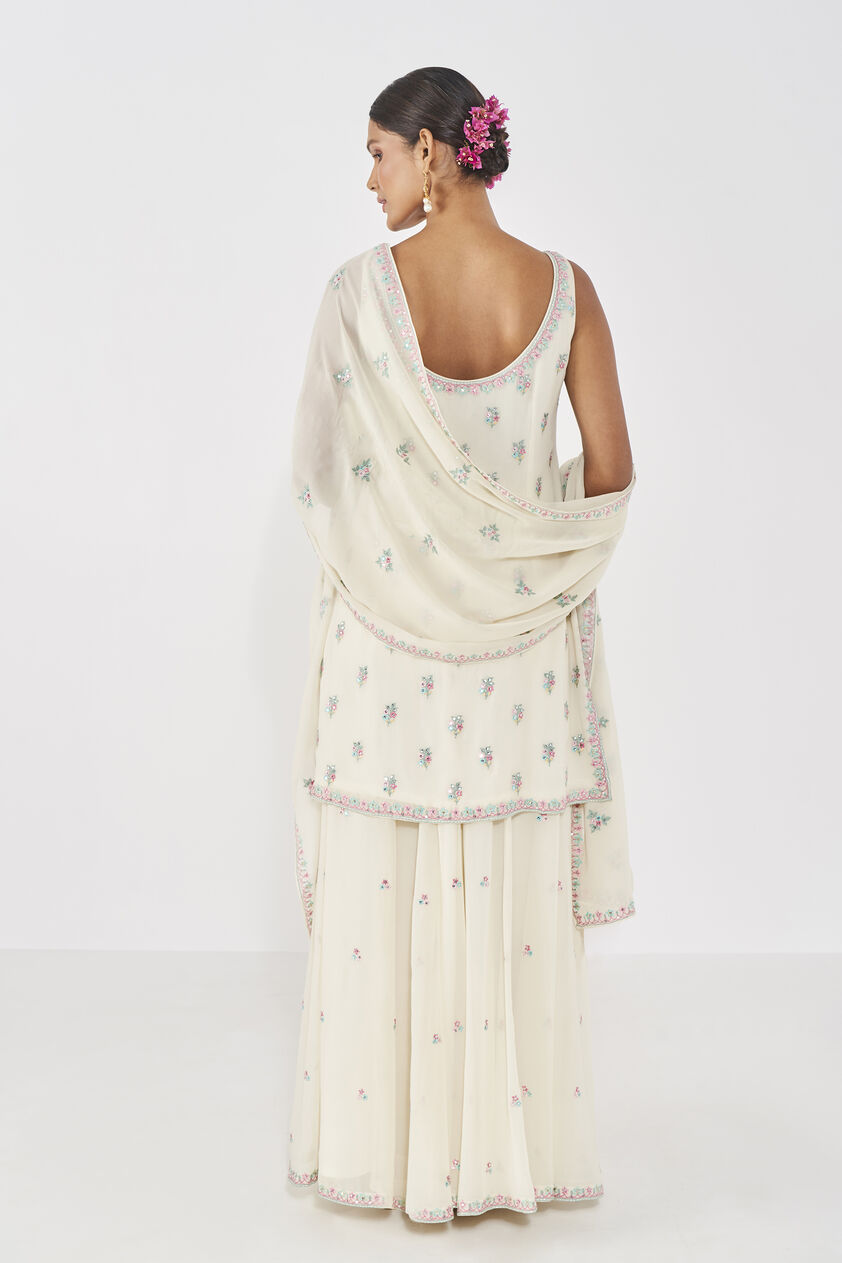 Elakshi Embroidered Sharara Set - Ivory, Ivory, image 3