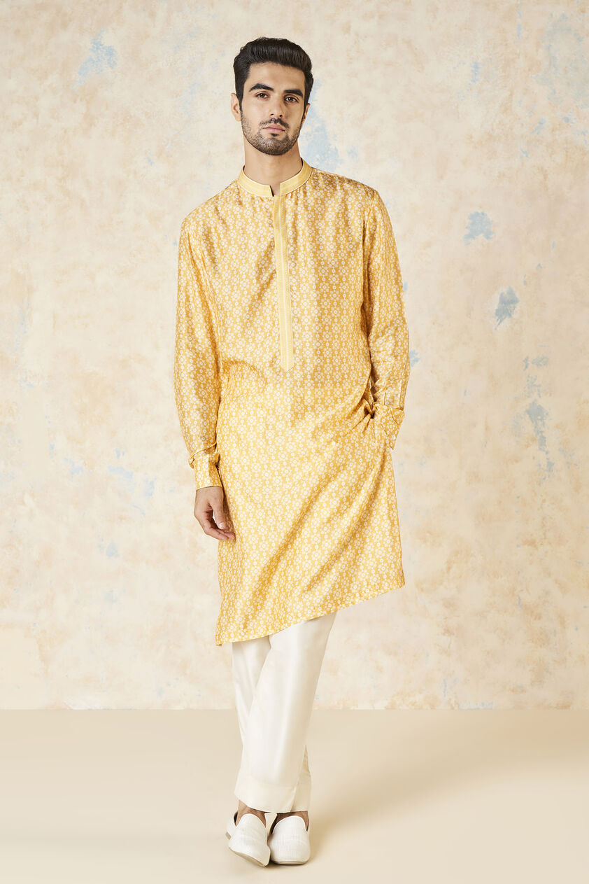 Iravan Silk Kurta - Mustard, Mustard, image 1