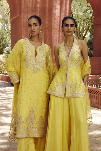 Srika Gota Patti Mul Sharara Set - Yellow, Yellow, image 6