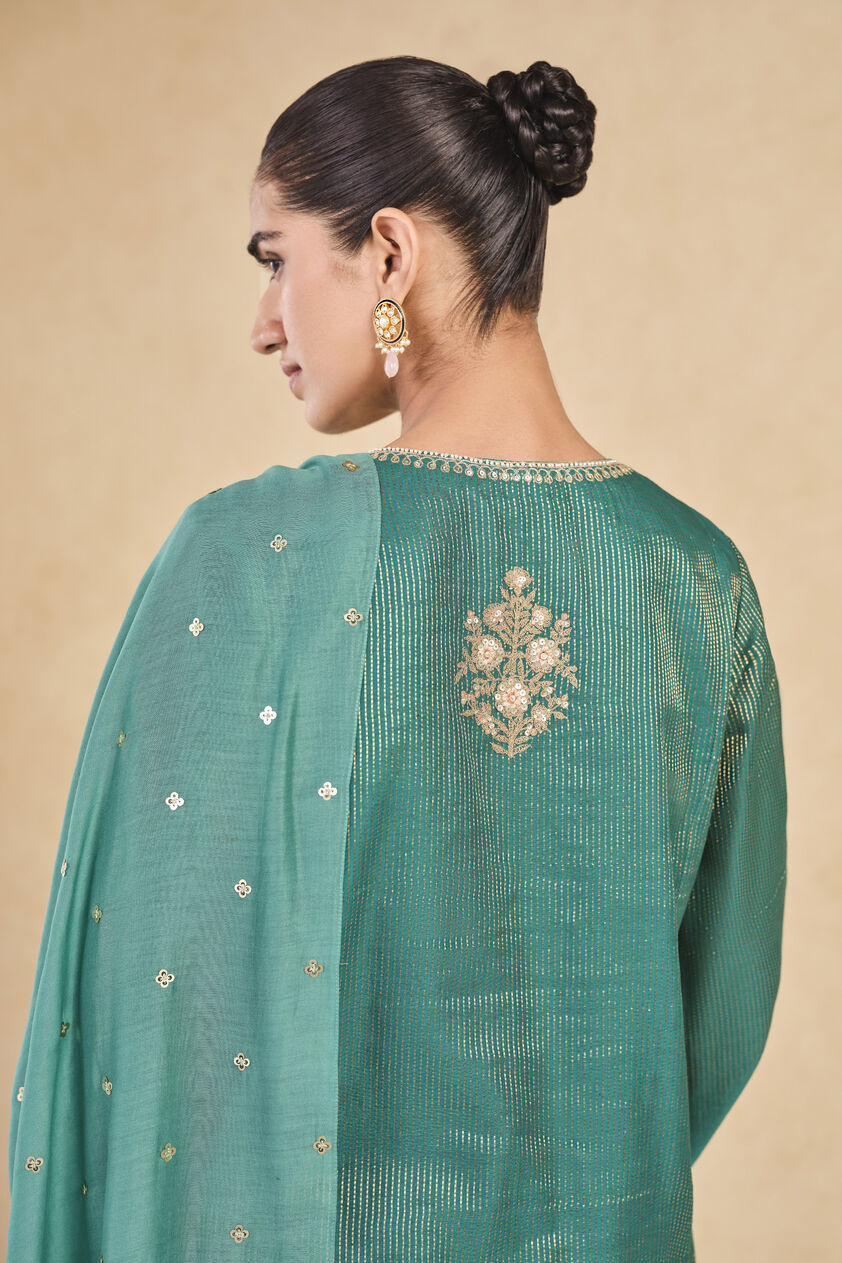 Ranjika Handwoven Maheshwari Suit Set - Green, Green, image 5