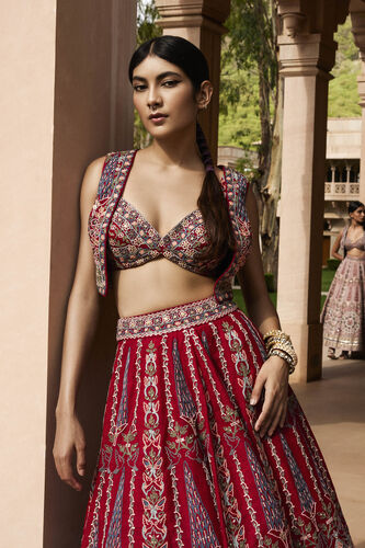 Alakana SEWA Hand-embroidered Silk Skirt Set - Red, Red, image 4
