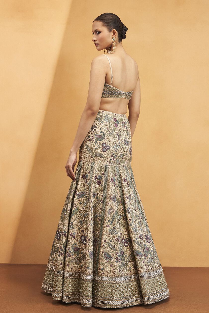 Harmony Of The Forest Embroidered Zardozi Skirt Set - Gold, Gold, image 3
