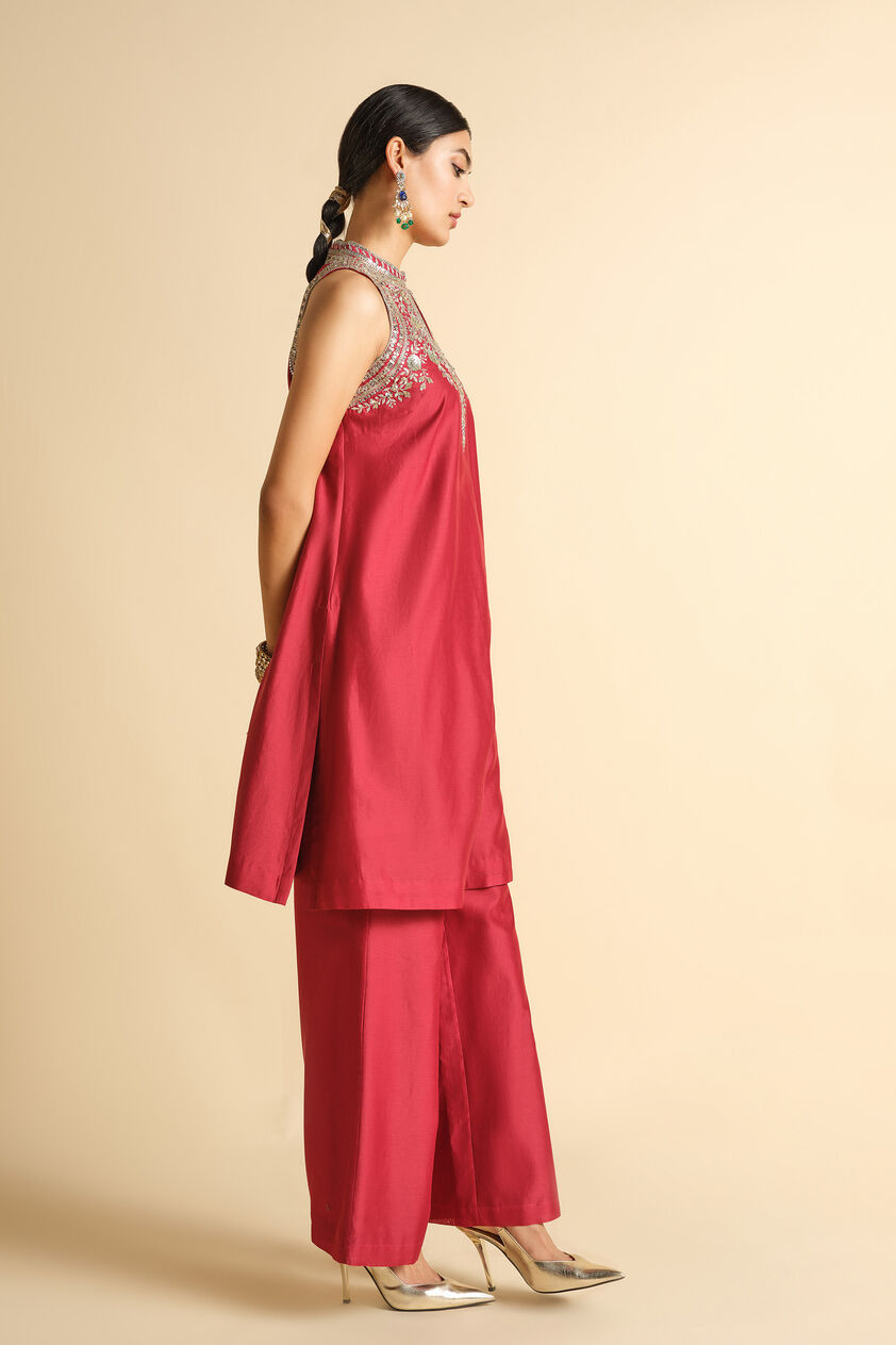 Rakavi Embroidered Cord Silk Kurta Set - Red, Red, image 2