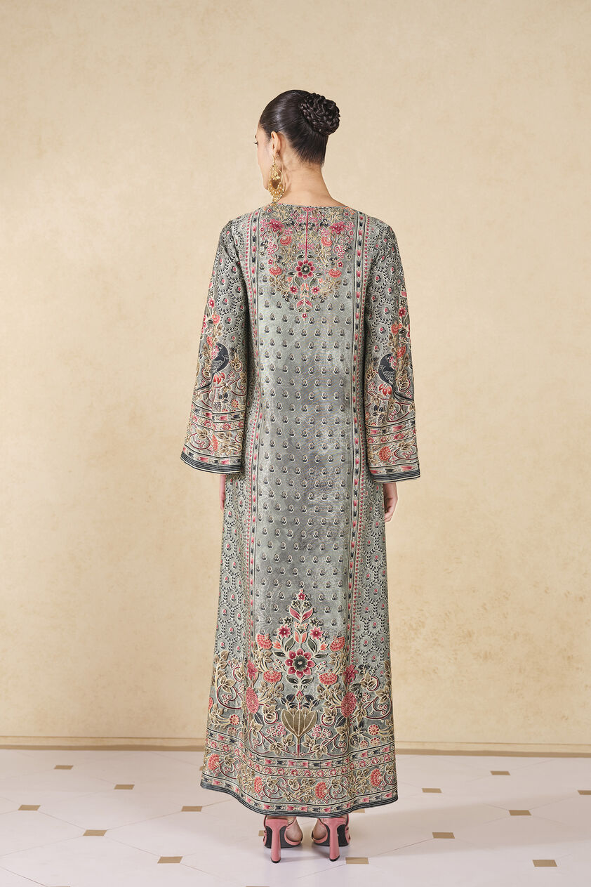 Sahra Printed Silk Kaftan - Sage, Sage, image 2